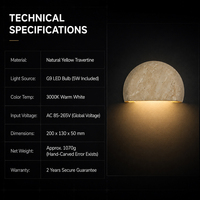 Lámpara de Pared Moderna de Travertino Amarillo Natural, Forma de Media Luna, LED G9, Aplique de Pared de Piedra para Interiores, CRI90, 3000K, Luz Cálida para Dormitorio