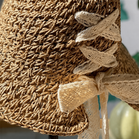 Topi Bulu Buatan Tangan Musim Panas Wanita, Topi Bucket Pelindung Sinar Matahari yang Dapat Disesuaikan, Topi Pantai Fedora Kecil, Penutup Matahari Lipat