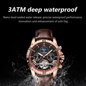 Montre-bracelet automatique mécanique POEDAGAR Tourbillon, étanche, lumineuse, date, semaine, bracelet en cuir, montre de luxe pour homme, montres de mode pour homme - Product Image 3