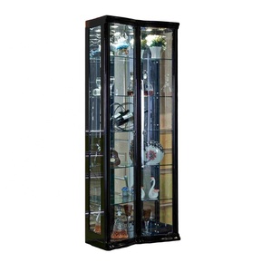 C'est La Vie High Gloss Black Color Living Room Furniture Wine Wooden Display Cabinet with Glass Doors