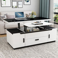 Table basse classique en bois massif moderne avec plateau relevable, tiroirs de rangement, hauteur réglable et fonctions d'empilage mobiles pour salon