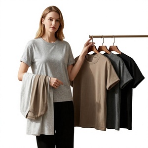 Camiseta de Cuello Redondo 100% Algodón para Mujer, Corte Regular, Color Sólido, Informal, Manga Corta, Transpirable, Tejido de Punto Jersey, con Logotipo, para Todas las Temporadas - Product Image 1