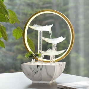 Living Room Water Fountain Ornament Round Glass Lotus <b>Leaf</b> With Backlight Office Desk Decoration - Product Image 3