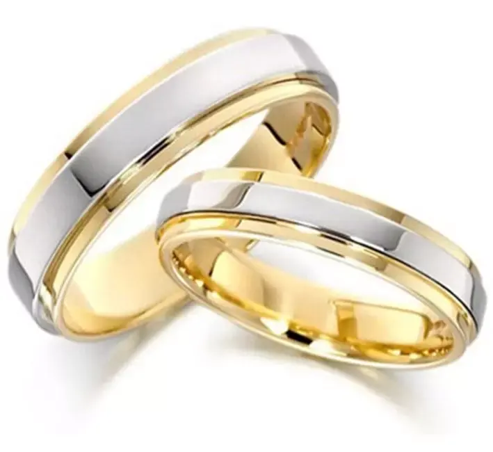 Bague de mariage en carbure de tungstène, Simple, argent plaqué or