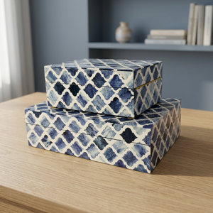 Boîte de rangement de bijoux de luxe artisanale écologique en os incrusté carré BS INTERNATIONAL NAQ00786 avec fermeture éclair et design gravé - Product Image 1
