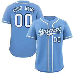 Maßgeschneidertes hellblaues, weiß-kröniges, klassisches, authentisches Baseball-Trikot im klassischen Stil - Product Image 1