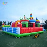 Parcours d'obstacles gonflable de qualité commerciale pour location événementielle, château gonflable géant avec toboggan et animaux de la jungle, aire de jeux