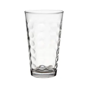 Fabrika ucuz 10oz v-şekli cam bardak makinesi preslenmiş iç yağmur damlası tasarım içme suyu süt bira suları içecekler için fincan