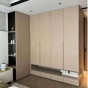 Armoire de chambre à coucher en bois de couleur unie moderne personnalisable avec portes coulissantes, meubles de maison minimalistes de conception nouvelle - Product Image 5