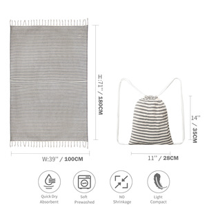 Toalla de playa turca de algodón a rayas de 100x180cm con mochila transpirable para la playa - Product Image 3