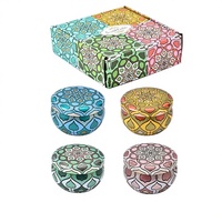 Lot de 4 bougies parfumées en boîte métallique imprimées Mandala Bohème, avec logo personnalisé, fleurs séchées, bougies en cire de soja, idéales pour les mariages et les voyages