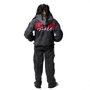 Conjunto de Sudadera con Capucha Negra para Hombre, Estilo Urbano Estampado, Felpa, Ropa Casual de Otoño, Sudadera de Mezcla de Algodón y Felpa, Informal de Otoño - Product Image 5