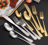 Ensemble de Couverts de Luxe Modernes Écologiques en Acier Inoxydable Doré et Argenté Gaufré pour Cadeaux (Couteau à Steak, Fourchette, Cuillère) - Vente en Gros