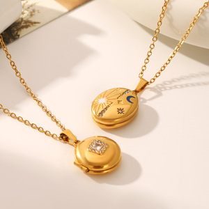 Toàn cầu bán chạy nhất kim cương Sao Mặt Trăng Totem hộp ảnh có thể mở ra Mặt dây chuyền Ins thép không gỉ thể thao chuỗi tre - Product Image 1