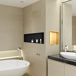 OEM ODM 300mm 600mm lujo Acero inoxidable pared incrustada Metal gabinete nichos baño pared empotrada ducha nichos