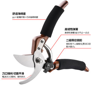 Pinheng Bypass Pruning Shears 20-30 Mm Stainless Steel Blade Wood Handle For Fruit <b>Tree</b> Trimming - Product Image 1