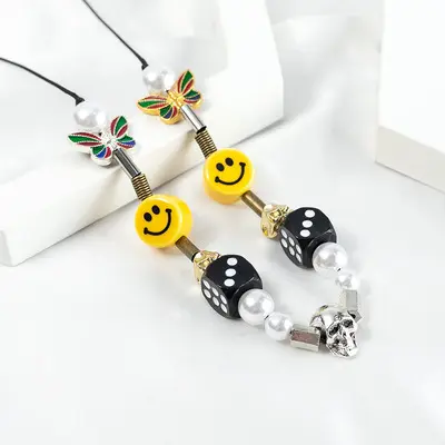Wholesale Ins Hip Hop Style Smile Face Necklace Charm Tennis Butterfly Dice Skull Pearl Necklace Bead Jewelry Unisex
