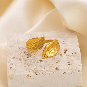 Leaf Shape Titanium Steel Open <b>Ring</b> For Women Party Jewelry Fashionable Retro Design Summer Accessory - Product Image 1