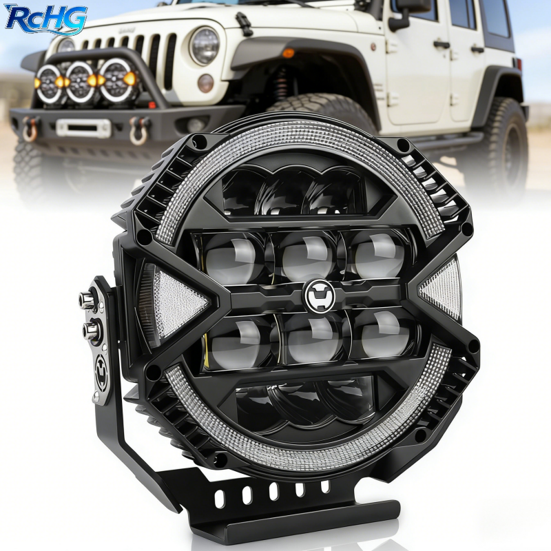 9" Round LED Work Light High Bright Offroad IP67 Waterproof Auxiliary Lamp for Jeep Tractor Pickup Boat