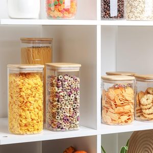 Modern Eco-Friendly 34oz Glass Storage Canister Square Jars Detachable Wooden <b>Bamboo</b> Lids for Kitchen Freshness Food - Product Image 2