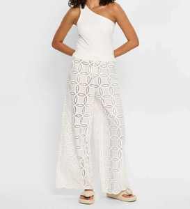 Pantaloni a fiori con gancio cavo in rete da donna coprivano costumi da bagno sexy pantaloni da spiaggia pantaloni Casual in lino - Product Image 5