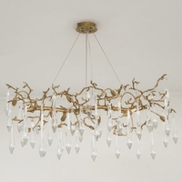 Lustre sur mesure en cuivre massif avec cristaux, grand lustre artistique pour villa, hôtel, hall
