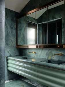 Dalle de marbre vert écologique imperméable pour mur décoratif intérieur de luxe, veinage paysager naturel, surface polie, style moderne - Product Image 5