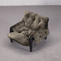 Vintage Samt-Einzelsessel mit Massivholzrahmen, Gepolsterter Akzentsessel für Wohnzimmer, Schlafzimmer und Lounge