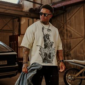 T-shirt streetwear surdimensionné avec logo personnalisé pour hommes | T-shirt graphique vintage Statue de la liberté | Haut coupe ample Hip Hop 100% coton - Product Image 6