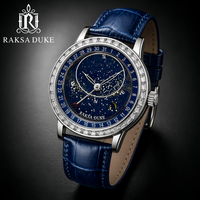 Montre pour homme avec logo personnalisé, ciel étoilé, montre mécanique automatique de luxe, fournisseur d'usine OEM, bracelet en cuir, montre sertie de diamants