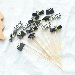 <b>Bamboo</b> Graduation <b>Skewers</b> 2026 Cap Scroll Design 100 Pieces For Party Decorations - Product Image 2