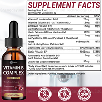 Gouttes buvables de Vitamine B Complexe à marque privée OEM, suppléments de B12 et de Folate, 60 ml, Durée de conservation de 24 mois, Immunité, Énergie, Cognition