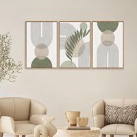 Lot de 3 tableaux muraux bohèmes vert sauge, art abstrait géométrique minimaliste sur toile, pour la décoration de la maison et du bureau