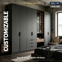 Système de placard intégré moderne sur mesure, portes en verre anthracite mat, tiroirs avec éclairage LED, meubles de chambre à coucher OEM ODM