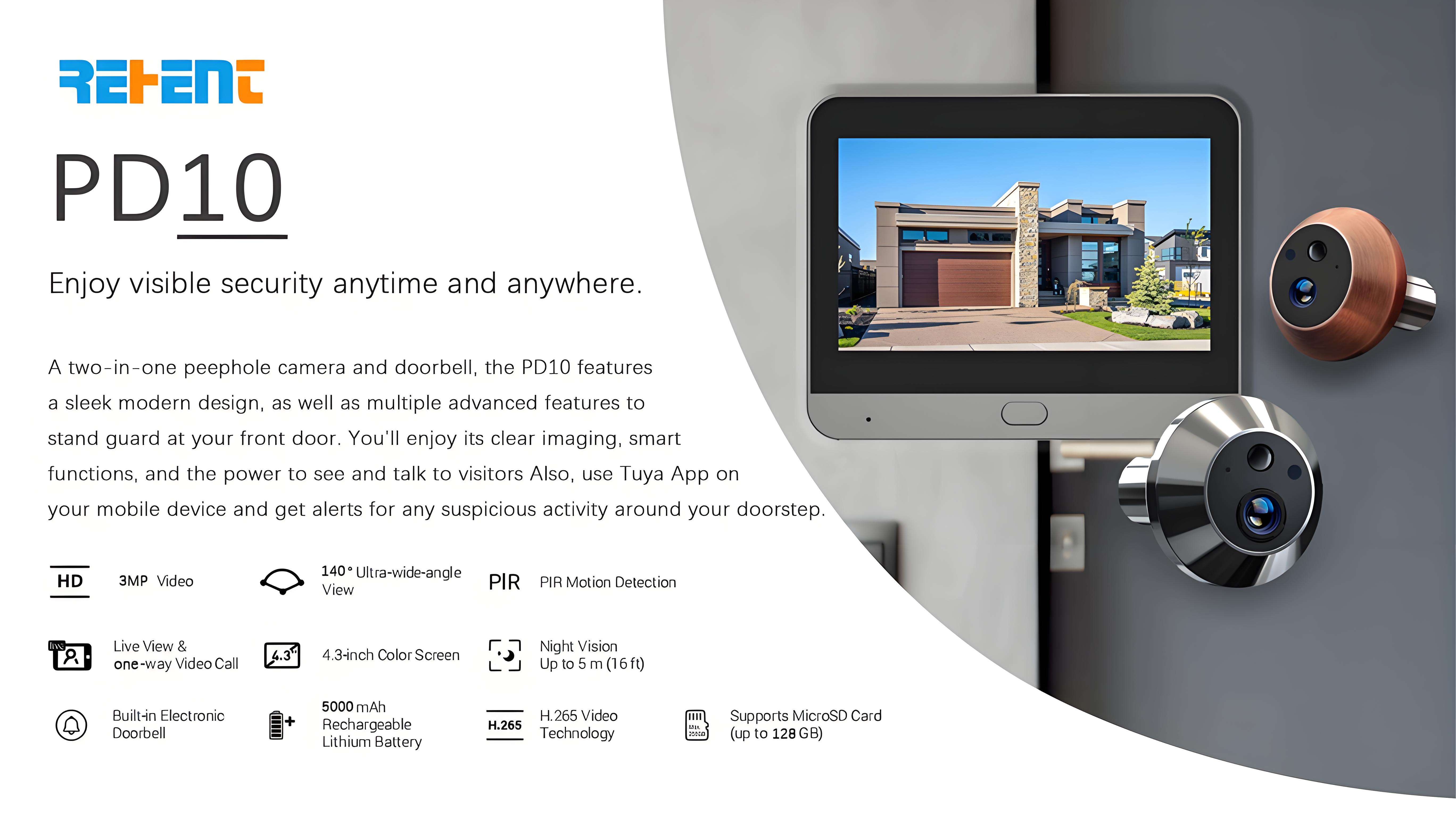 Tuya Smart WiFi Peephole Camera Doorbell 3MP with Motion Detection