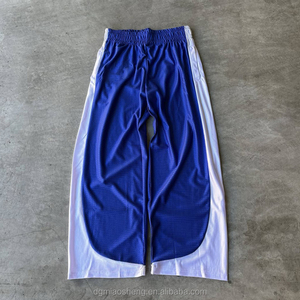 Men Custom Breathable Patchwork Fabric Sweatpant Raw Hem Oversized Wide Leg Track <strong>Pants</strong> <strong>Mesh</strong> Straight Leg Sweatpants - Product Image 6
