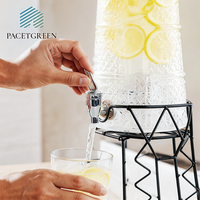 Distributeur de boissons en verre moderne fait main avec robinet intégré, support métallique, grande capacité, anti-goutte, compatible lave-vaisselle, contrôle facile