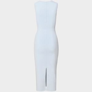 Vestido midi sin mangas de punto azul claro para mujer con ribete de encaje, cintura alta, estilo minimalista de verano, color sólido - Product Image 5