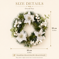 Guirlande de Noël artificielle en pin givré avec des baies blanches de poinsettia argentées et des pommes de pin pour la porte d'entrée, le cheminée ou la décoration murale de Noël
