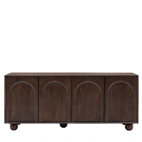 Buffet rétro à 4 portes en bois massif cintrées, finition noyer, meuble de rangement pour salon