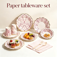 Vente chaude Assiettes et gobelets en papier jetables écologiques personnalisés à motifs floraux Design moderne pour fête