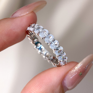 Bague d'éternité ovale en zircon cubique 3*4mm plaqué or 18 carats, entièrement sertie de zircons cubiques, pour femme, vente en gros - Product Image 4
