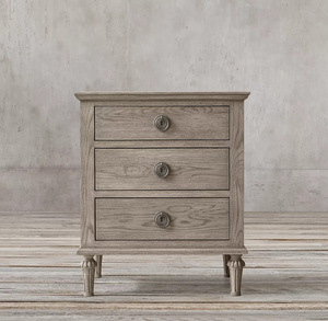 French-style Three-drawer Nightstand Country Vintage Oak High Quality Solid Wood for <b>Small</b> Apartments Modern Bedroom Furniture - Product Image 2