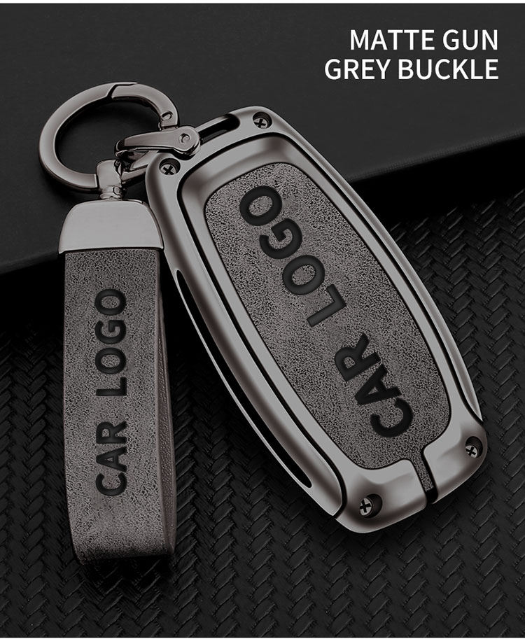 Matte gun grey + leather key chain