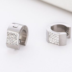 Huggie <b>Earrings</b> Gold Steel Color Geometric Shape Bezel Setting Party Fashion <b>Stud</b> <b>Earrings</b> - Product Image 2
