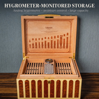 Humidor à cigares en bois de cèdre grande capacité, finition laquée piano, incrustations en bois de rose et érable, anti-humidité, avec hygromètre et humidificateur, boîte portable