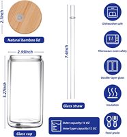 Vente flash : Tasse à bière en verre à double paroi personnalisée de style américain, 12/16/20 oz, sublimation, globe à neige, réutilisable, grande capacité