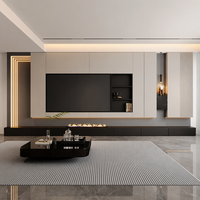 Meuble TV Minimaliste Moderne avec Bande LED, Console Murale en Bois pour Salon, Petit Appartement, Hôtel, Écologique
