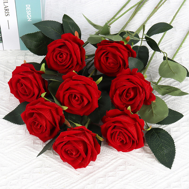 Hot Sales Real Touch Velvet Artificial Rose Single Stem Flowers Looks Real for Home Weddings Graduation 52cm