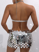 Robe d'été scintillante à franges, robe à superposition de chaînes, tenue décontractée d'été, tenue de rue pour femme